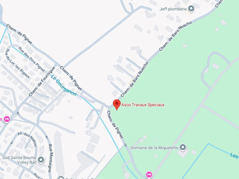 Plan d'Accès Asco Travaux Spéciaux - Chemin de Pignet Plan de localisation de Asco Travaux Spéciaux sur le Chemin de Pignet, à l'intersection du Chemin de Baro Nuecho.