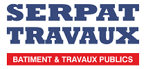 Serpat Travaux - Expert en Bâtiment et Travaux Publics Logo Serpat Travaux bleu avec mention Batiment & Travaux Publics sur bandeau rouge.