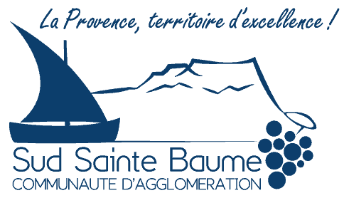 Logo Sud Sainte Baume Communauté d'Agglomération Provence Sud Sainte Baume Communauté d'Agglomération, voilier, montagne. Slogan : La Provence, territoire d'excellence !